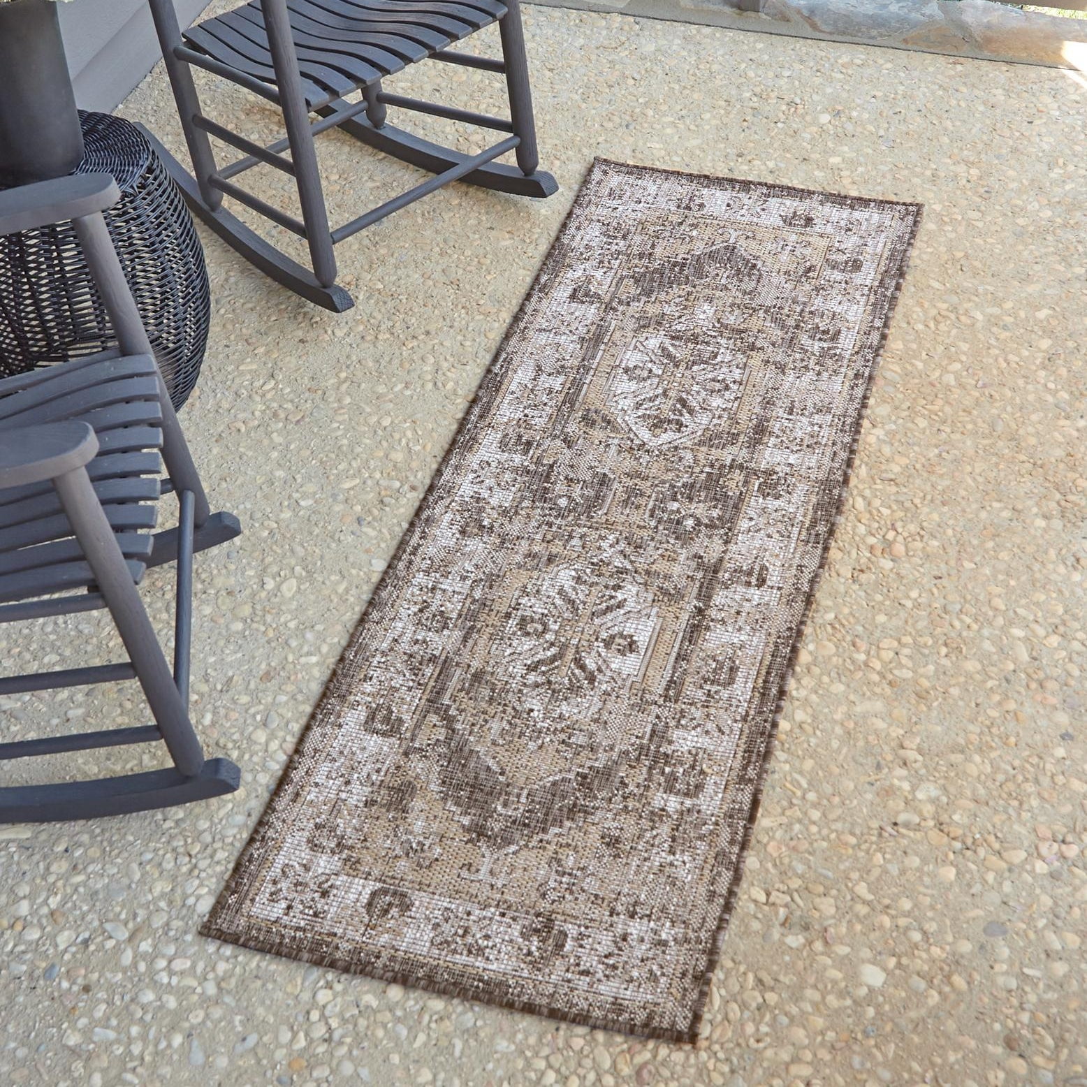 Charcoal Easy-Care Synthetic Outdoor Runner Rug 2' x 6'
