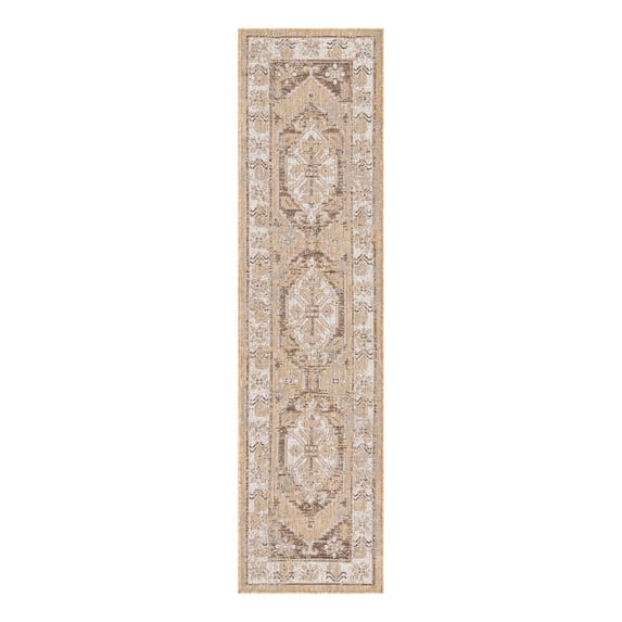 Unique Loom Outdoor Traditional Collection Area Rug - Valeria (2' x 8' Runner Natural/Ivory)