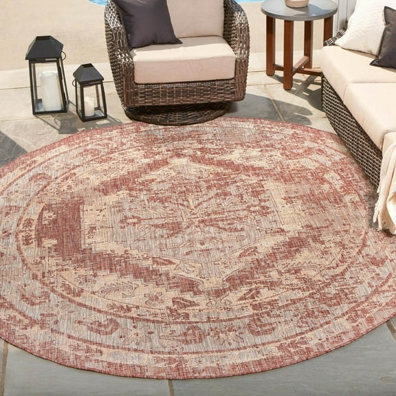 Unique Loom Outdoor Traditional Collection Area Rug - Valeria (3' 1" Round Rust Red/Ivory)