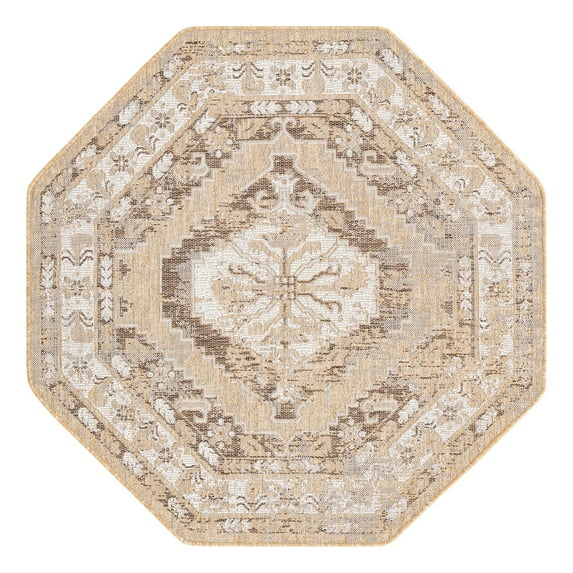 Unique Loom Outdoor Traditional Collection Area Rug - Valeria (5' 3" Octagon Natural/Ivory)