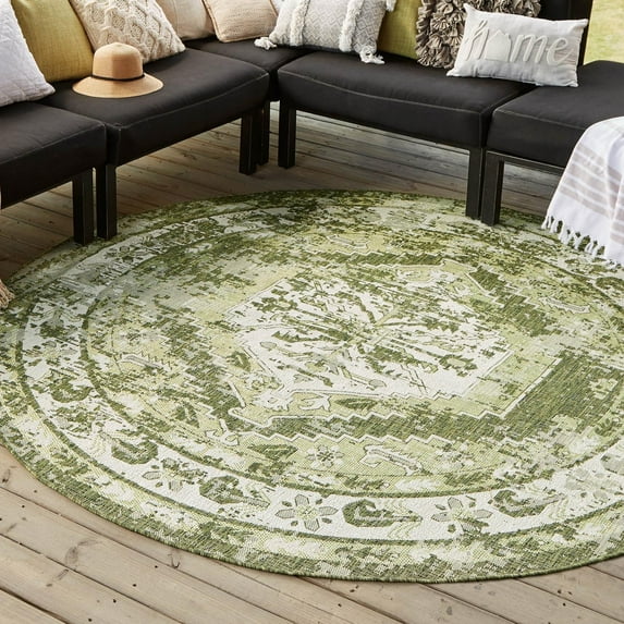 Unique Loom Outdoor Traditional Collection Area Rug - Valeria (5' 3" Round Green/Light Green)