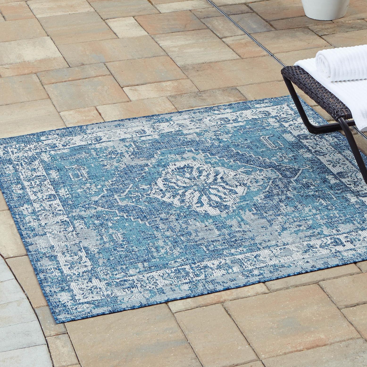 Valeria Blue Square Synthetic Outdoor Area Rug