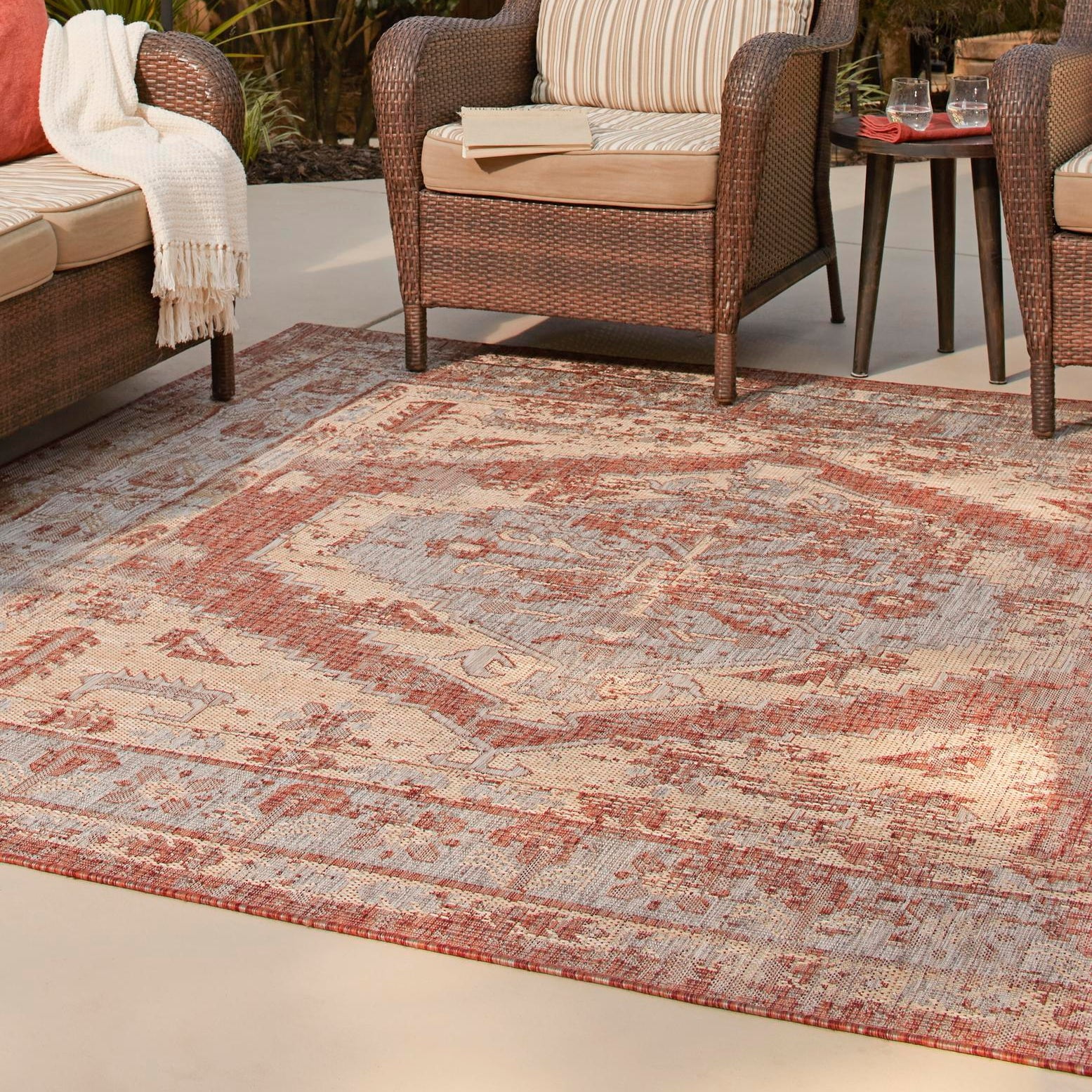 Rust Red 5'3" Square Synthetic Outdoor Rug