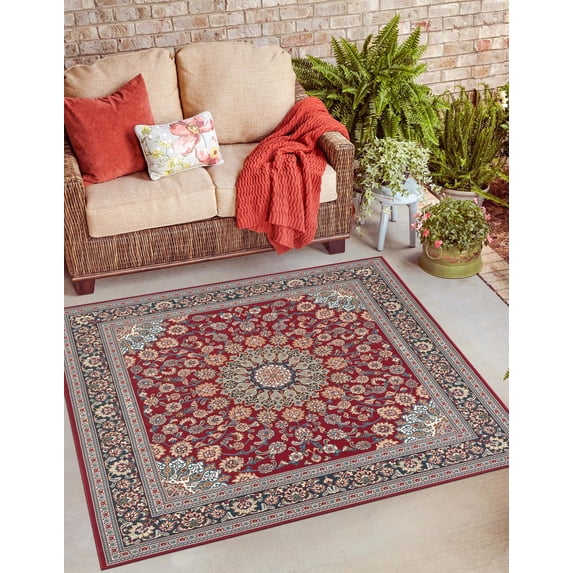 Unique Loom Outdoor Traditional Collection Area Rug - Wisdom (10' Square Red/Brown)