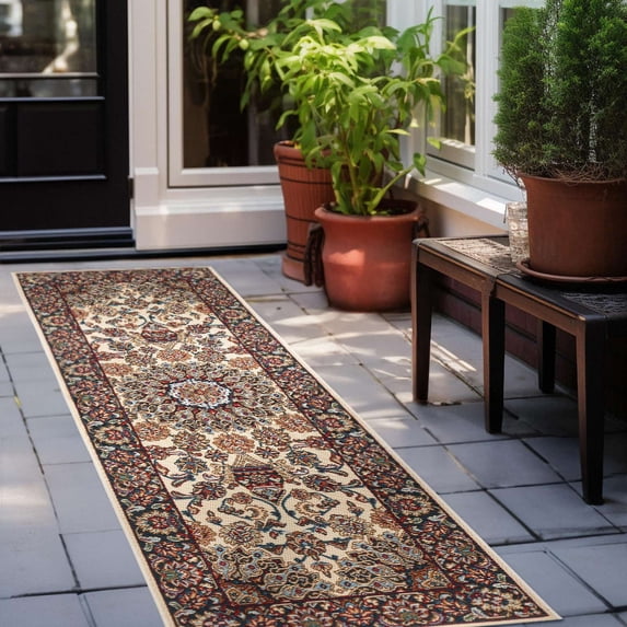 Unique Loom Outdoor Traditional Collection Area Rug - Wisdom (2' x 6' 1" Runner Ivory/Red)