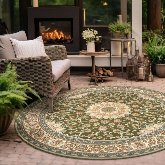 Unique Loom Outdoor Traditional Collection Area Rug - Wisdom (3' 3" Round Green/Brown)