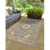 Unique Loom Outdoor Traditional Collection Area Rug - Wisdom (5' 3" x 8' Rectangle Blue/Ivory)