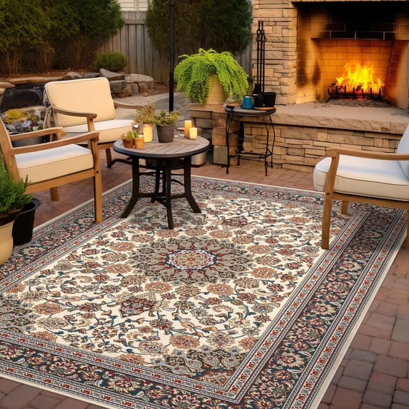Unique Loom Outdoor Traditional Collection Area Rug - Wisdom (5' 3" x 8' Rectangle Ivory/Red)