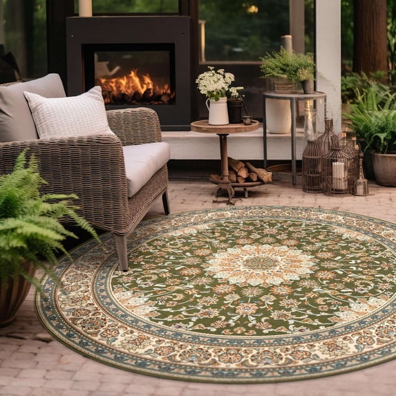 Unique Loom Outdoor Traditional Collection Area Rug - Wisdom (6' 1" Round Green/Brown)