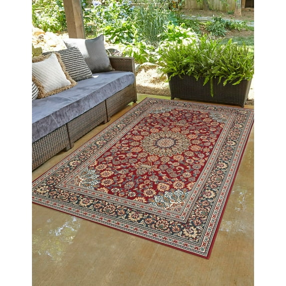 Unique Loom Outdoor Traditional Collection Area Rug - Wisdom (9' x 12' Rectangle Red/Brown)