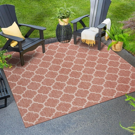 Unique Loom Outdoor Trellis Collection Area Rug (10' 8" Square Rust Red/Ivory)