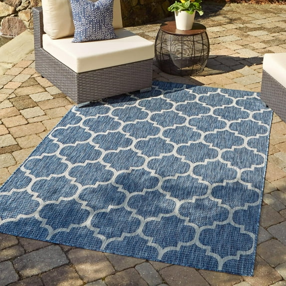 Unique Loom Outdoor Trellis Collection Area Rug (10' x 14' 1" Rectangle Navy Blue/Ivory)