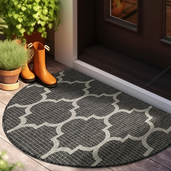 Unique Loom Outdoor Trellis Collection Area Rug (2' 2" x 3' 7" Hearth Black/Ivory)