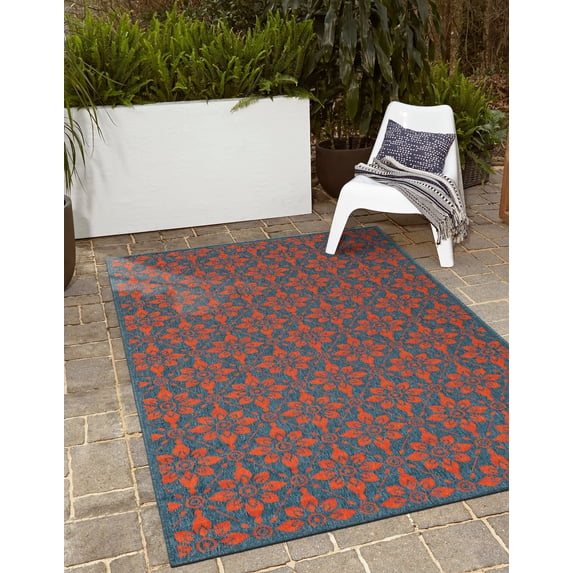 Unique Loom Outdoor Trellis Collection Area Rug - Tiles (2' x 3' 1" Rectangle Blue and Red)
