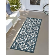 Unique Loom Outdoor Trellis Collection Area Rug - Tiles 2 x 6 1 Runner Navy Blue/Ivory