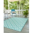 thumbnail image 1 of Unique Loom Outdoor Trellis Collection Area Rug - Tiles (4' 1" x 6' 1" Rectangle Teal/Ivory), 1 of 8