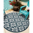 thumbnail image 1 of Unique Loom Outdoor Trellis Collection Area Rug - Tiles (5' 1" Round Navy Blue/Ivory), 1 of 9