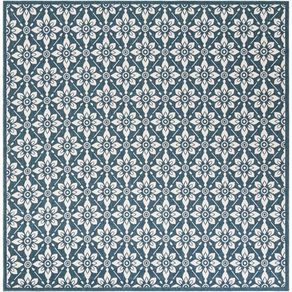 Unique Loom Outdoor Trellis Collection Area Rug - Tiles (7' 10" Square Navy Blue/Ivory)