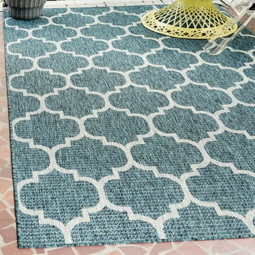 Unique Loom Outdoor Trellis Collection Area Rug (9' x 12' Rectangle Teal/Gray)