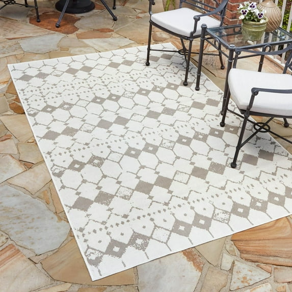 Unique Loom Outdoor Trellis Collection Area Rug - Cardak (5' 3" x 8' Rectangle Ivory and Gray/Gray)