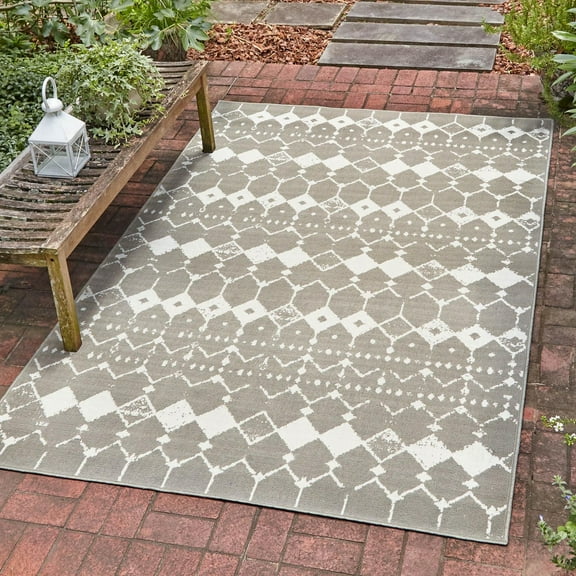 Unique Loom Outdoor Trellis Collection Area Rug - Cardak (6' x 9' Rectangle Gray/Ivory)