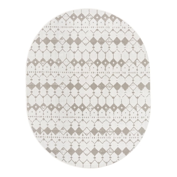 Unique Loom Outdoor Trellis Collection Area Rug - Cardak (7' 10" x 10' Oval Ivory and Gray/Gray)