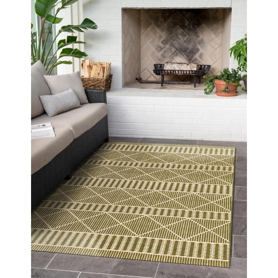 Unique Loom Outdoor Trellis Collection Area Rug - Dalyan (10' x 12' Rectangle Green/Ivory)