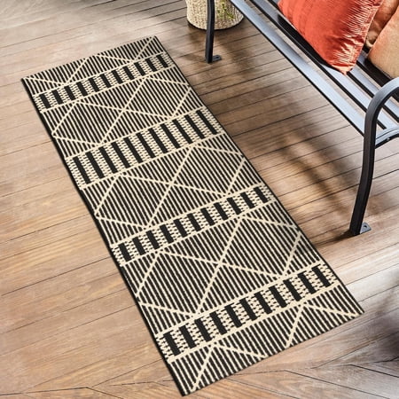 Unique Loom Outdoor Trellis Collection Area Rug - Dalyan (2' x 6' Runner Black/Natural)