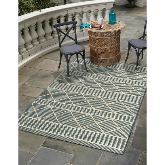 Unique Loom Outdoor Trellis Collection Area Rug - Dalyan (4' x 6' Rectangle Blue/Ivory)