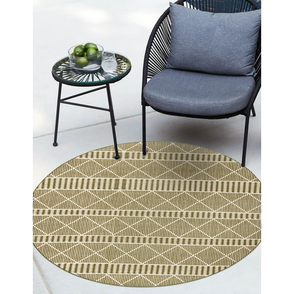 Unique Loom Outdoor Trellis Collection Area Rug - Dalyan (7' 10" Round Green/Ivory)