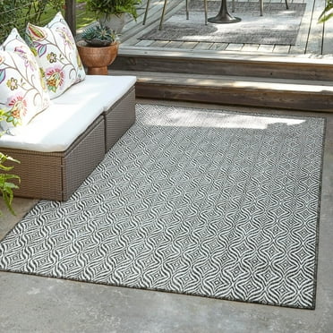 Unique Loom Outdoor Trellis Collection Area Rug - Deco Trellis (3' 1" x 5' 3" Rectangle Charcoal/Ivory)