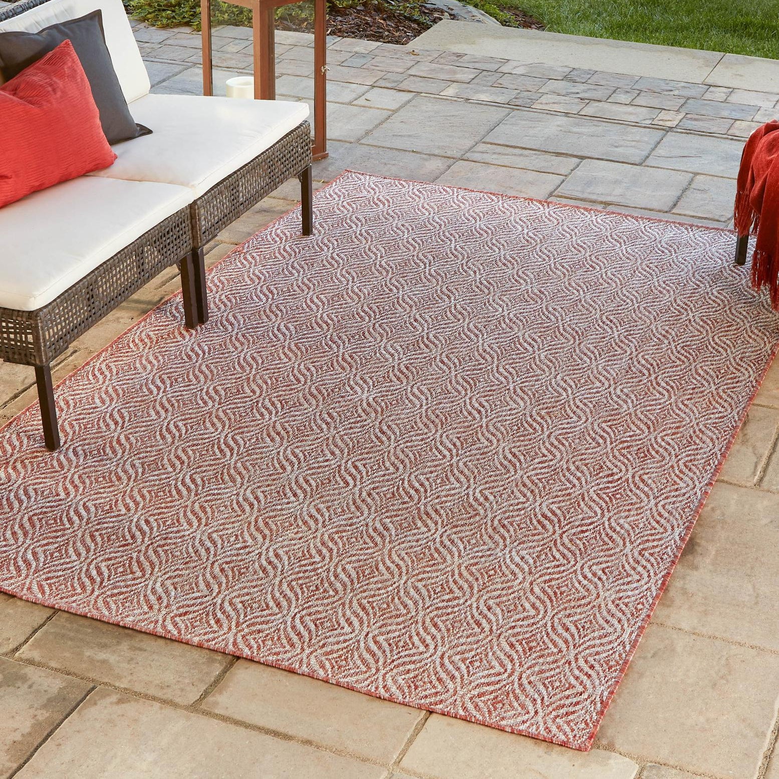 Rust Red Rectangular Synthetic Outdoor Area Rug