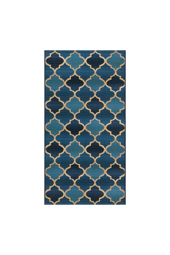 Outdoor Trellis Collection Area Rug - Eden Trellis (2' 7" x 5' 3" Runner Blue/Beige)