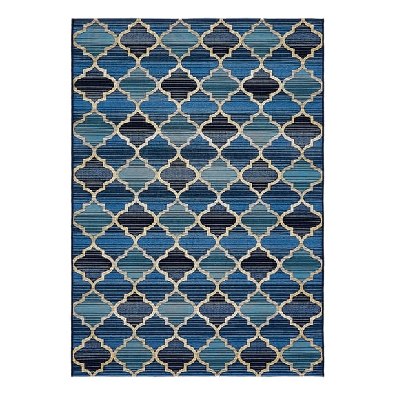 Unique Loom Outdoor Trellis Collection Area Rug - Eden Trellis (4' 1" x 6' 1" Rectangle Blue/Beige)