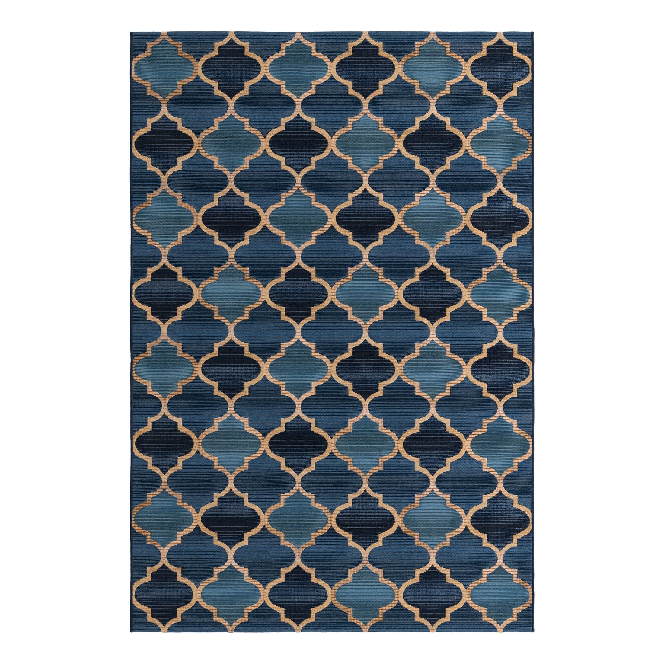 Eden Trellis Easy-Care Blue and Beige 5'3" x 8' Outdoor Rug