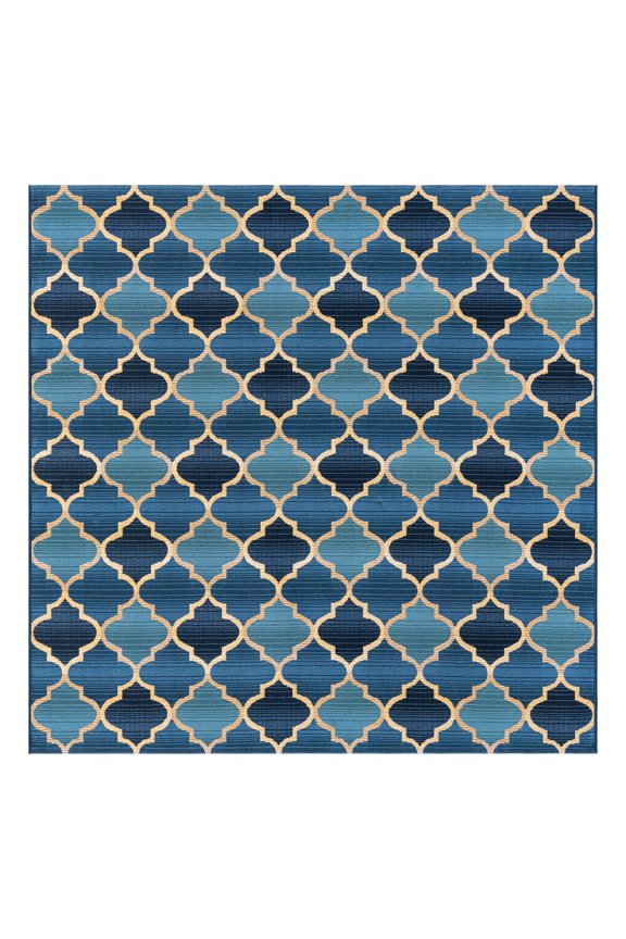 Outdoor Trellis Collection Area Rug - Eden Trellis (6' 1" Square Blue/Beige)