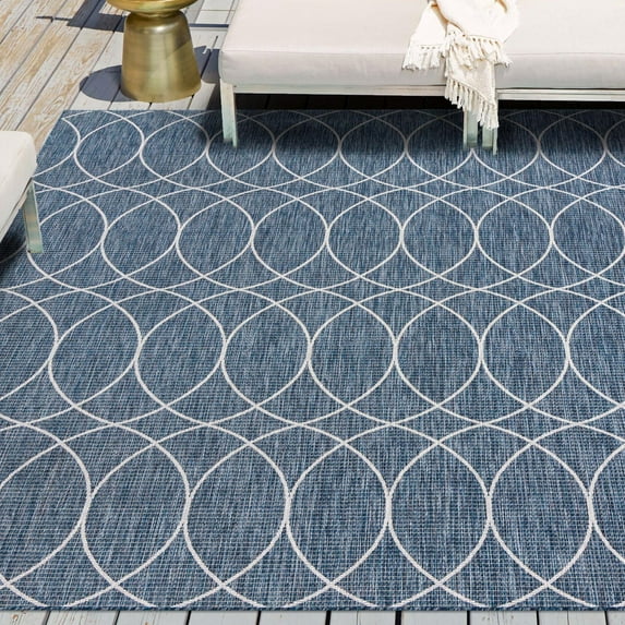Unique Loom Outdoor Trellis Collection Area Rug - Gitter (10' Square Blue/Ivory)