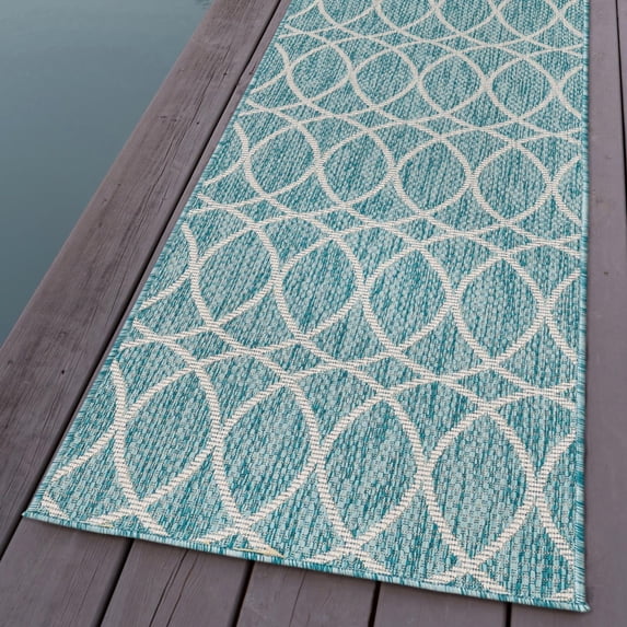 Unique Loom Outdoor Trellis Collection Area Rug - Gitter (2' 11" x 10' Runner Light Aqua/Ivory)