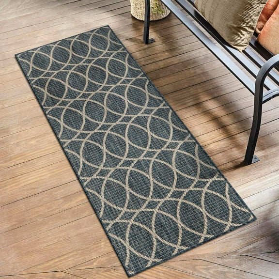 Unique Loom Outdoor Trellis Collection Area Rug - Gitter (2' x 6' 1" Runner Blue/Ivory)