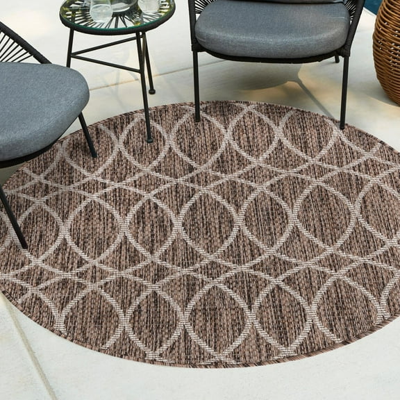 Unique Loom Outdoor Trellis Collection Area Rug - Gitter (3' 1" Round Brown/Ivory)