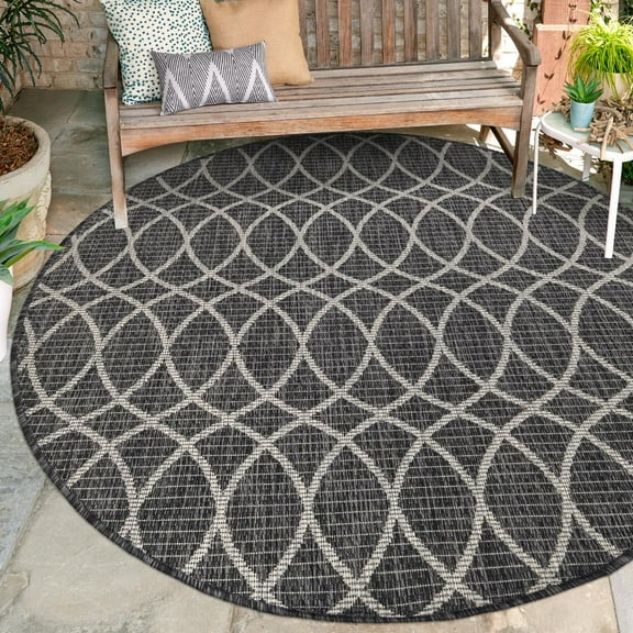Unique Loom Outdoor Trellis Collection Area Rug - Gitter (3' 1" Round Charcoal/Ivory)