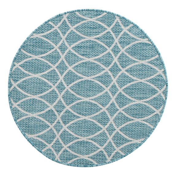 Unique Loom Outdoor Trellis Collection Area Rug - Gitter (3' Round Light Aqua/Ivory)
