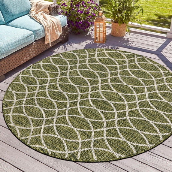 Unique Loom Outdoor Trellis Collection Area Rug - Gitter (4' 1" Round Green/Ivory)