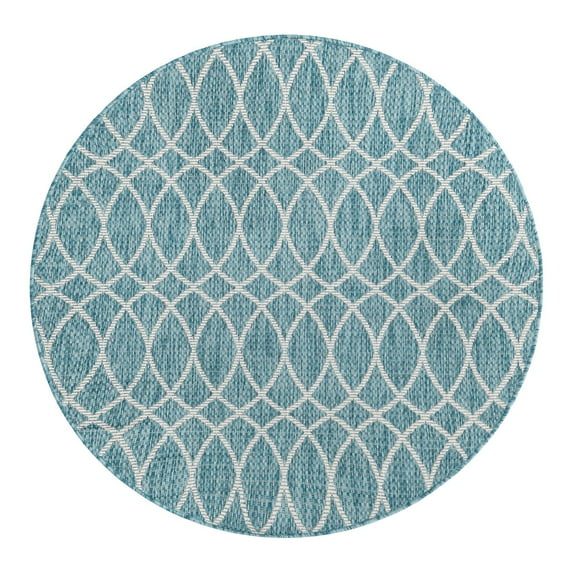 Unique Loom Outdoor Trellis Collection Area Rug - Gitter (4' Round Light Aqua/Ivory)