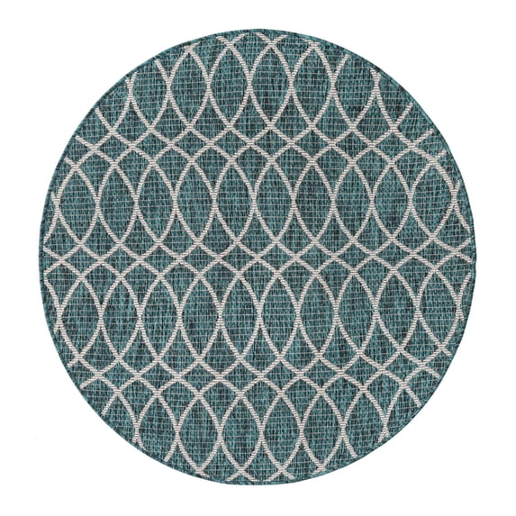 Unique Loom Outdoor Trellis Collection Area Rug - Gitter (4' Round Teal/Ivory)