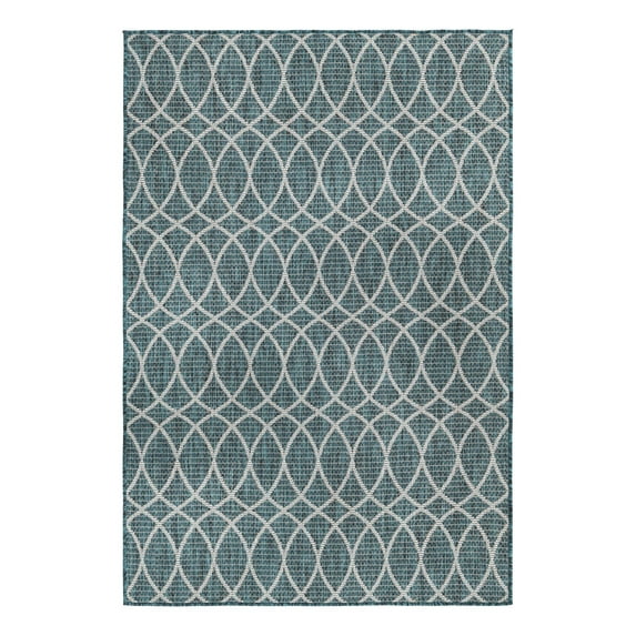 Unique Loom Outdoor Trellis Collection Area Rug - Gitter (4' x 6' Rectangle Teal/Ivory)