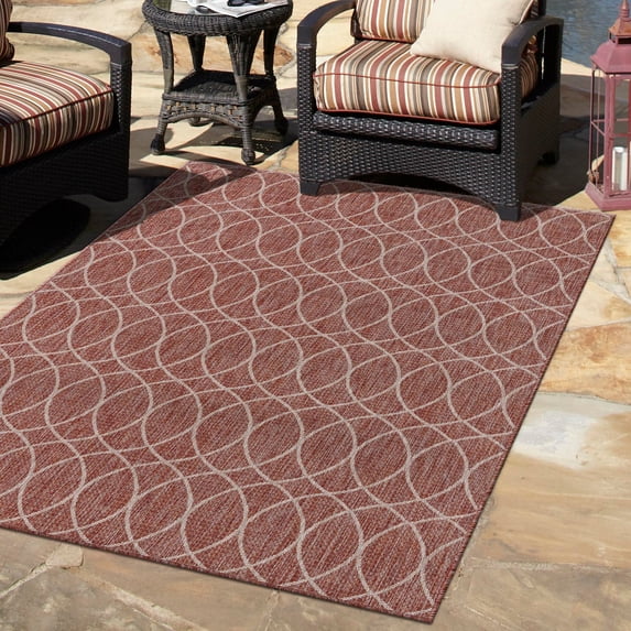 Unique Loom Outdoor Trellis Collection Area Rug - Gitter (9' x 12' Rectangle Rust Red/Ivory)