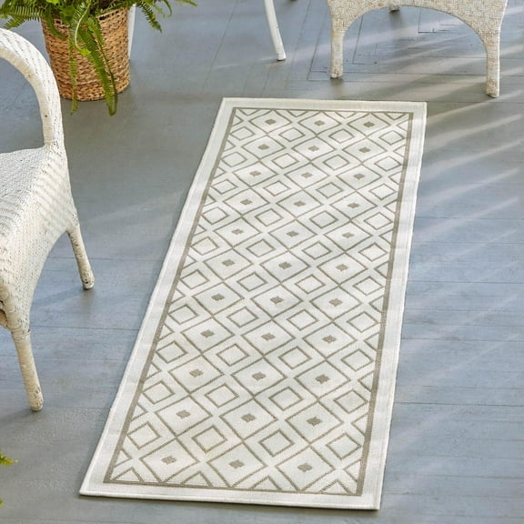 Unique Loom Outdoor Trellis Collection Area Rug - Kafes (2' x 6' Runner Ivory/Gray)