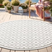Unique Loom Outdoor Trellis Collection Area Rug - Kafes 4 Round Ivory/Gray