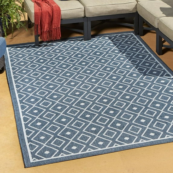 Unique Loom Outdoor Trellis Collection Area Rug - Kafes (5' 3" x 8' Rectangle Navy Blue/Ivory)